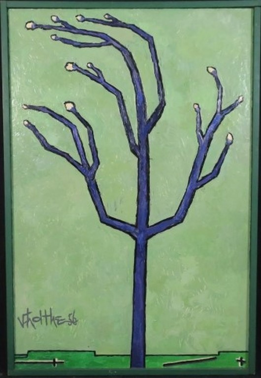 Jan van Holthe: Olieverf op paneel, Paars boompje - Ingelijst (Groot) verkocht voor € 200!