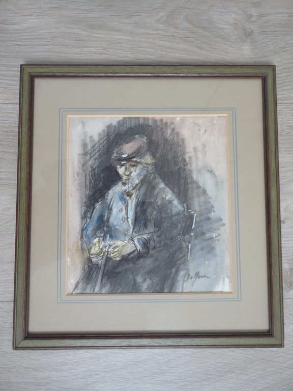 D. van Hoven (pseudoniem J.H. Frese) - Rokende boer - aquarel kopen? Bied vanaf 1!