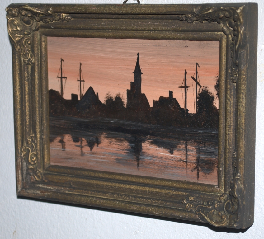 Avondstemming in een haven - olieverf op paneel kopen? Bied vanaf 25!