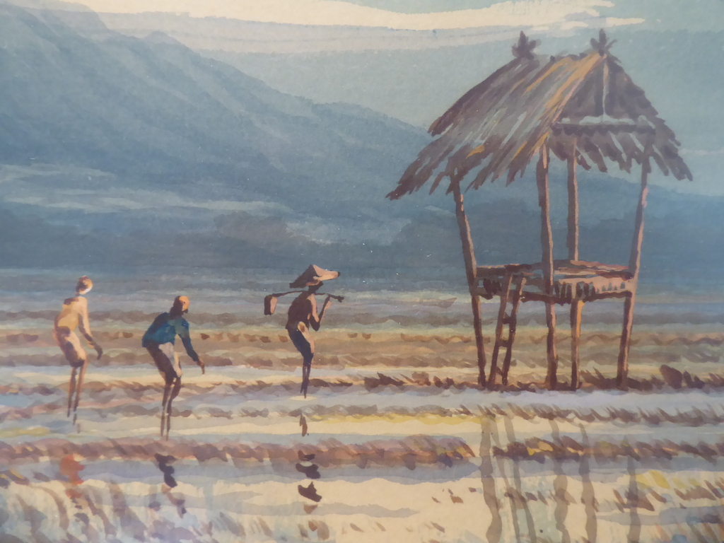 Mochtar Apin (1923-1994) , aquarel ingelijst, rijstveld kopen? Bied vanaf 78!