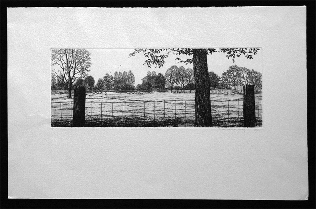 Wim van der Meij, ets, Weiland bij Utrecht kopen? Bied vanaf 50!