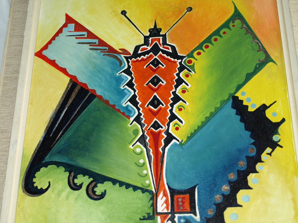 TOON VAN LIESHOUT – Acryl op canvas – ‘Vlinder’ – Gesigneerd & ingelijst    kopen? Bied vanaf 1!
