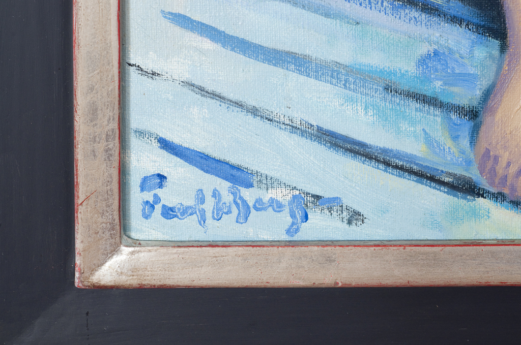 Freek van den Berg, (1918 - 2002), olieverf op doek, Dame in atelier kopen? Bied vanaf 1200!