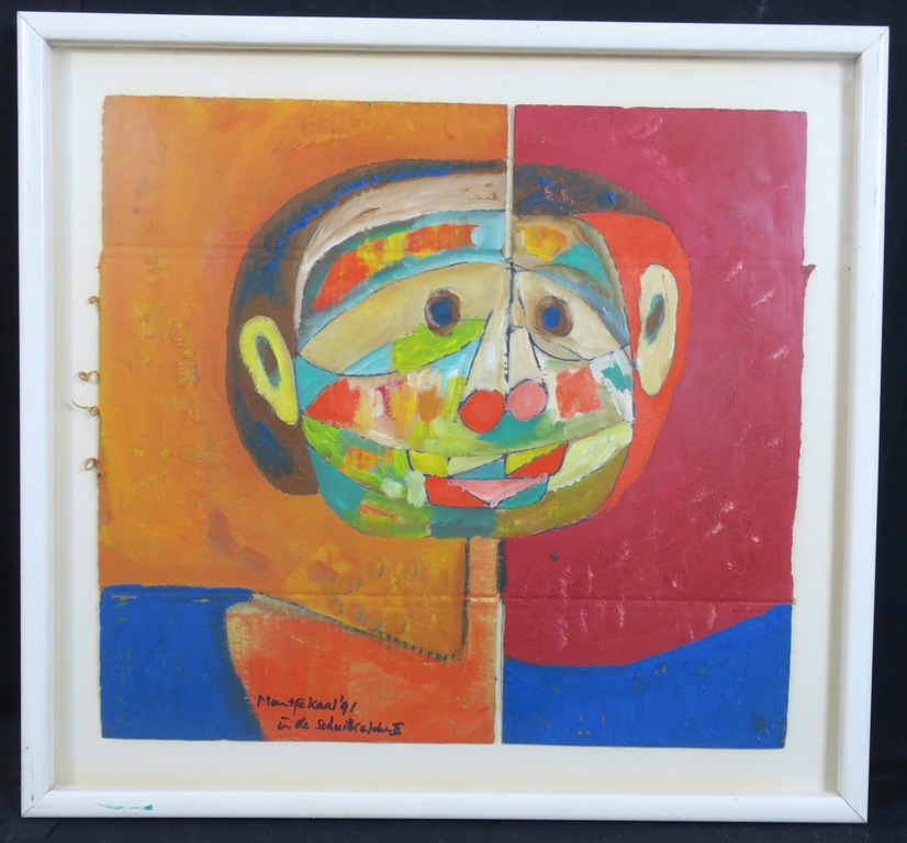 Meertje Kaal: Acryl en Olieverf op karton, In de schuilkelder II - Ingelijst verkocht voor € 45!