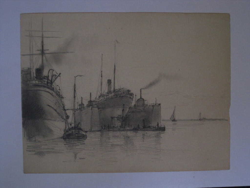 19e eeuwse Potlood/Houtskool "haven Amsterdam" van George L Kiers (1838-1916) kopen? Bied vanaf 1!