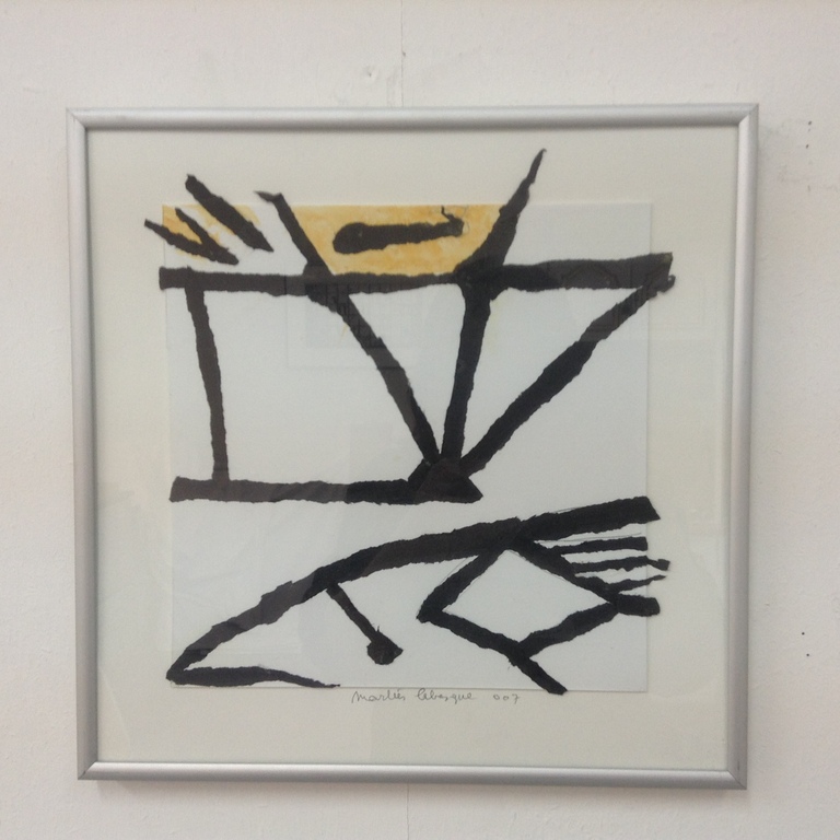 Marlies Lebesque, mbuti 007 lijncollage en acryl  verkocht voor € 60!