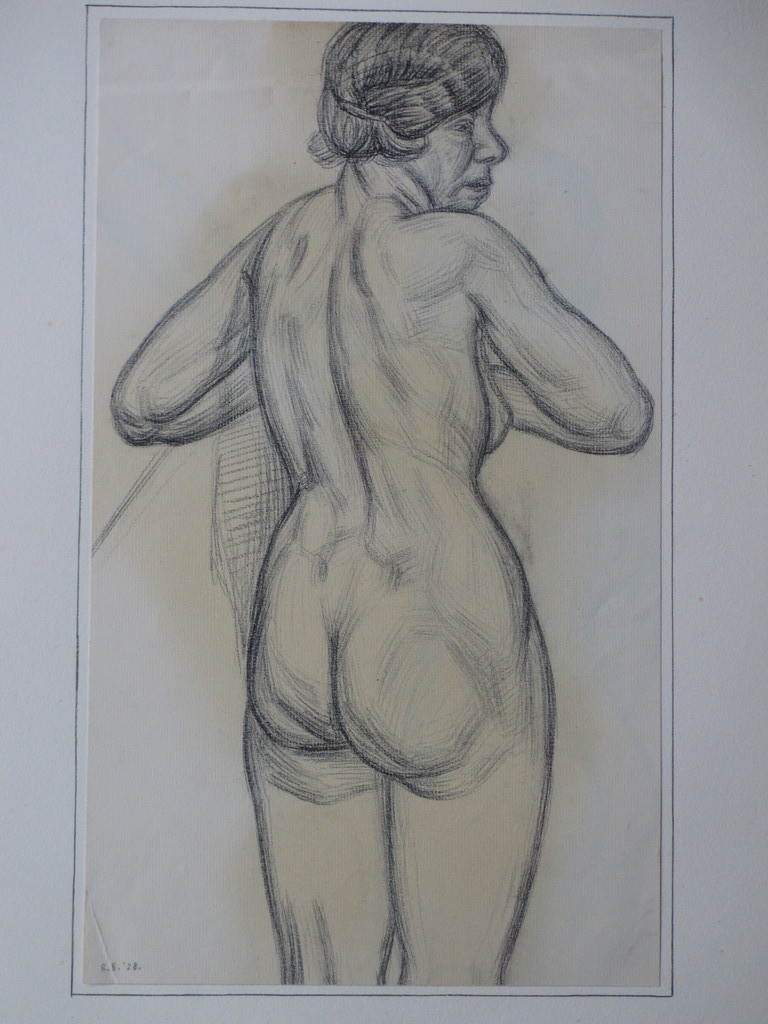 Rudolf Bremmer, Staand naak op de rug gezient, Tekening verkocht voor € 35!