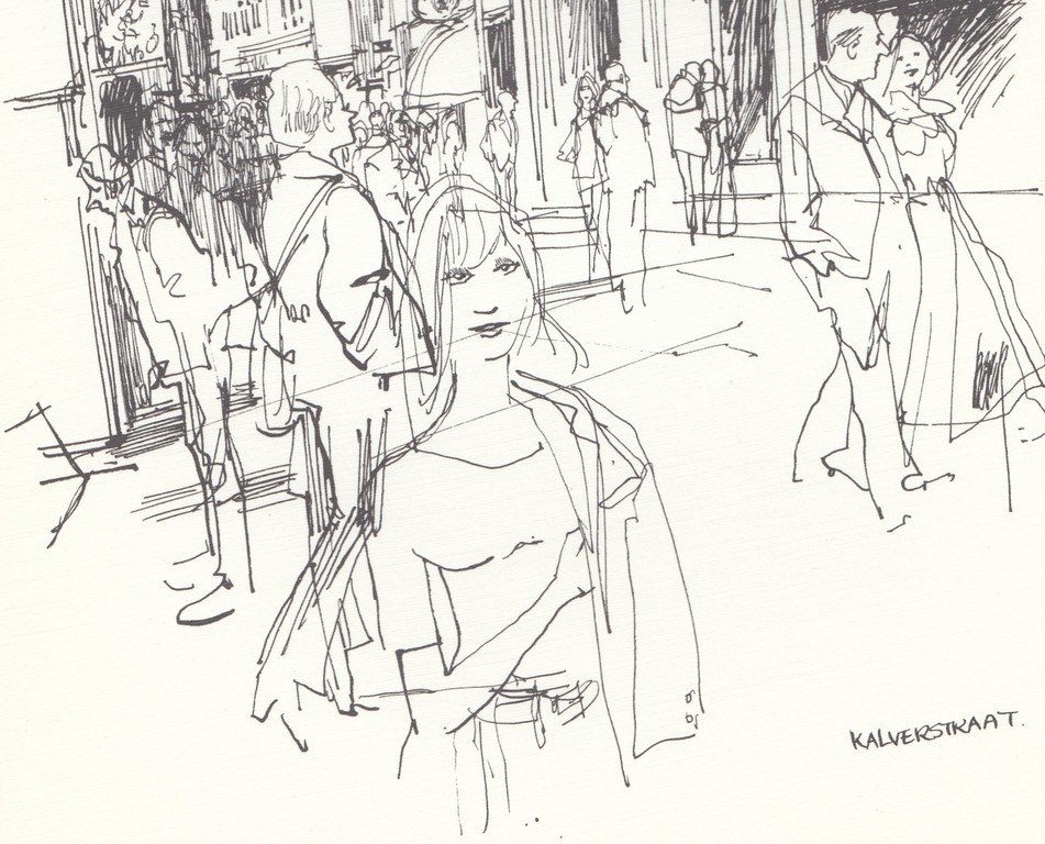 Peter van Straaten - Lithografische prent ongesigneerd - Kalverstraat. kopen? Bied vanaf 1!