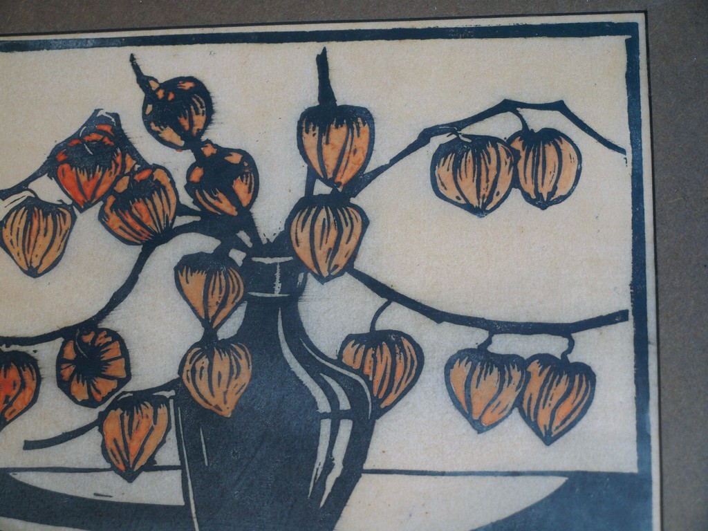 Jac. de Beer : Houtsnede , Lampionplant – gesigneerd & ingelijst  kopen? Bied vanaf 35!