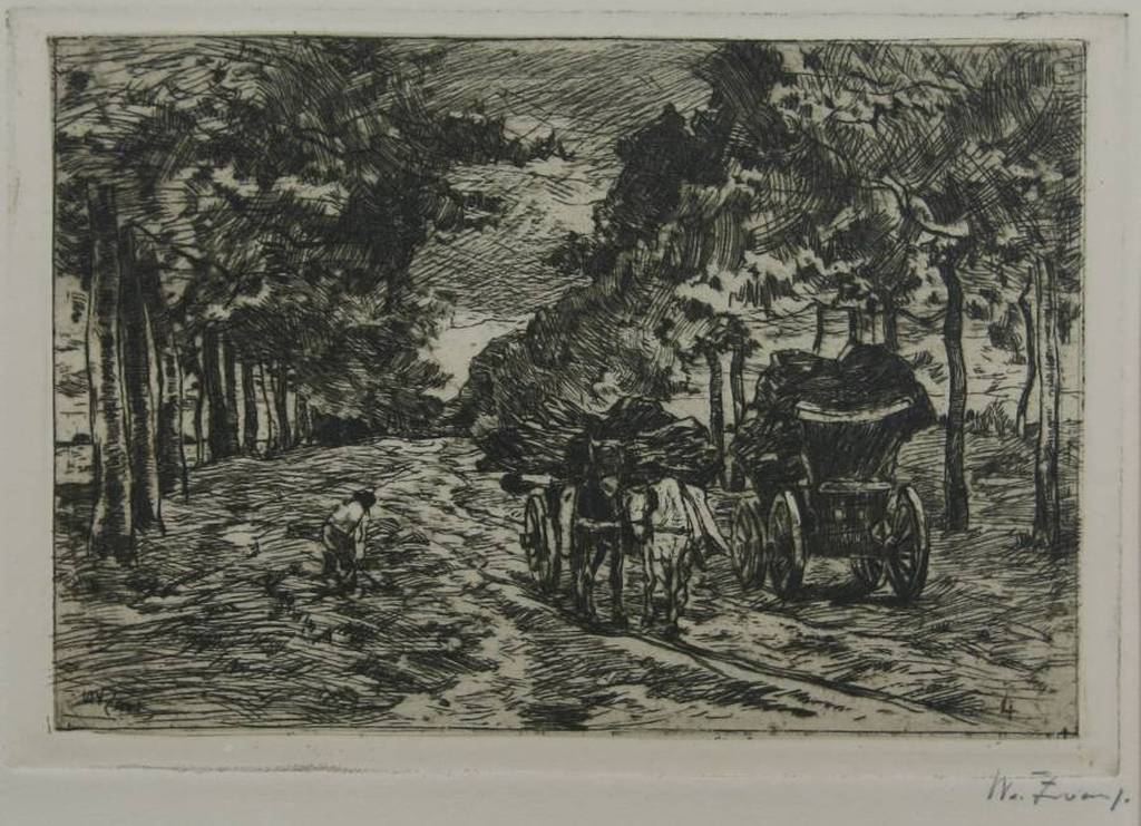 Willem de Zwart: Ets, Hakhout laden verkocht voor € 35!