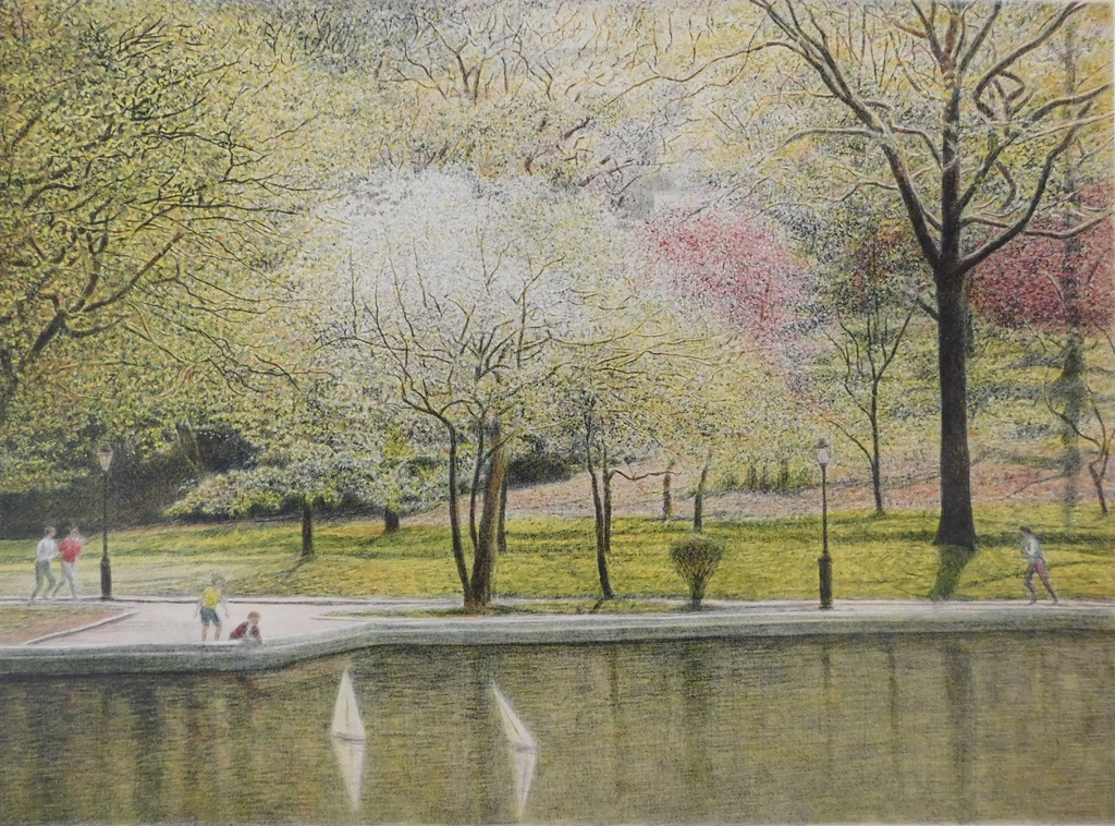 Harold Altman - Kleurenlitho - Central Park, New York: Sailing & Blossom verkocht voor € 45!