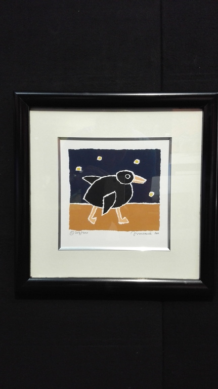 Hans Innemee, zeefdruk op papier in zwarte lijst, Titel: kopen? Bied vanaf 50!