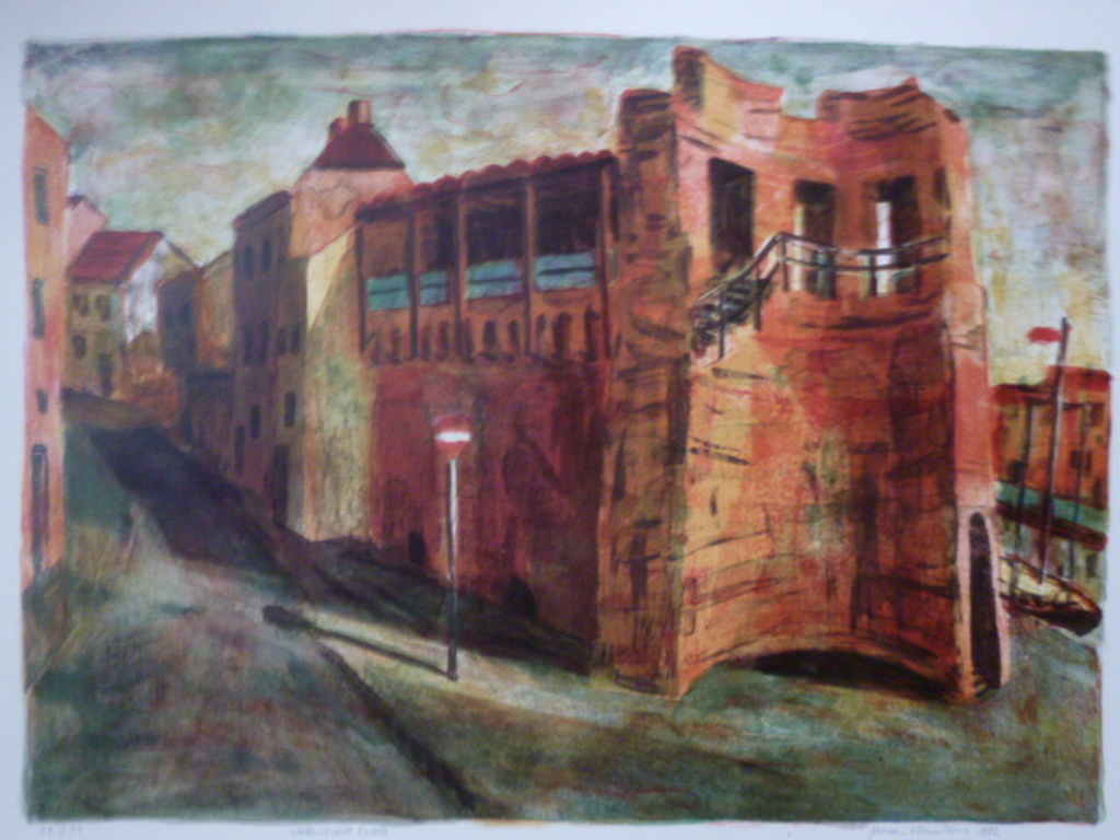 Jeroen Hermkens - kleurenlitho - Waterstraat Zwolle verkocht voor € 50!