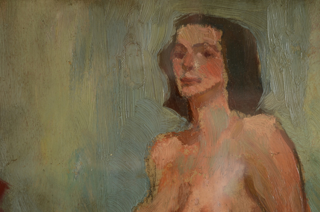 Evert Pieters (1856-1932) staand naakt,olie/board 27 x 41 ca.1920 signatuur l.o kopen? Bied vanaf 350!