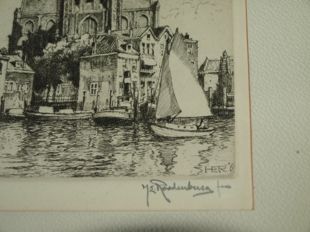 Hendrikus Elias Roodenburg : Ets – Grote kerk Dordrecht – Ingelijst - 1963 kopen? Bied vanaf 22!