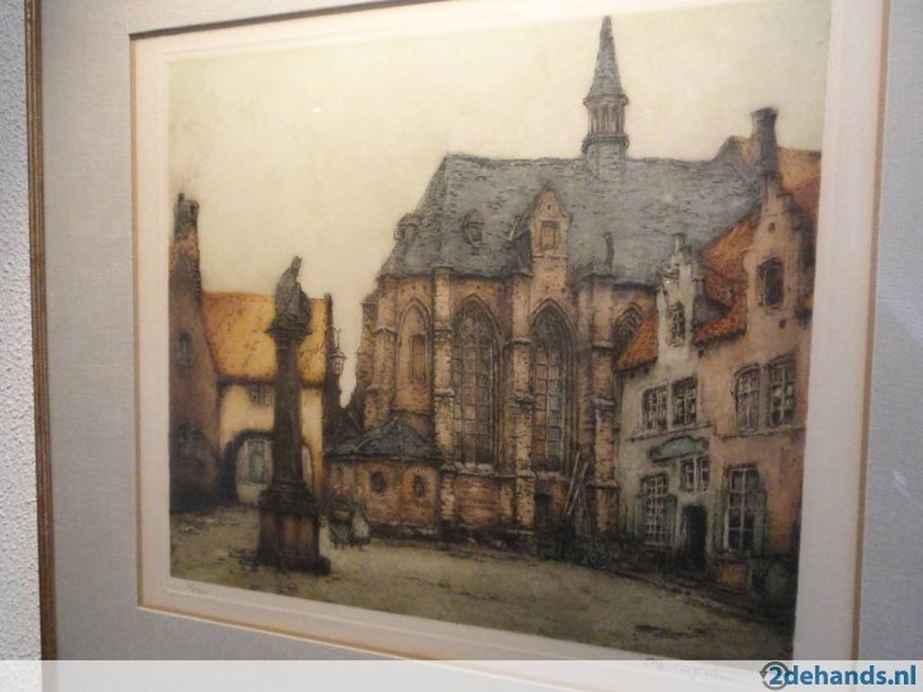 Alfred van Neste; ets  St. Nicolaasplaats  Antwerpen. kopen? Bied vanaf 30!
