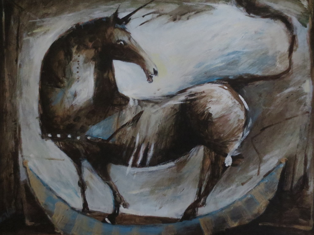 HEMERT EVERT VAN - signeerde gouache/aquarel - the old unicorn- 1980 kopen? Bied vanaf 90!