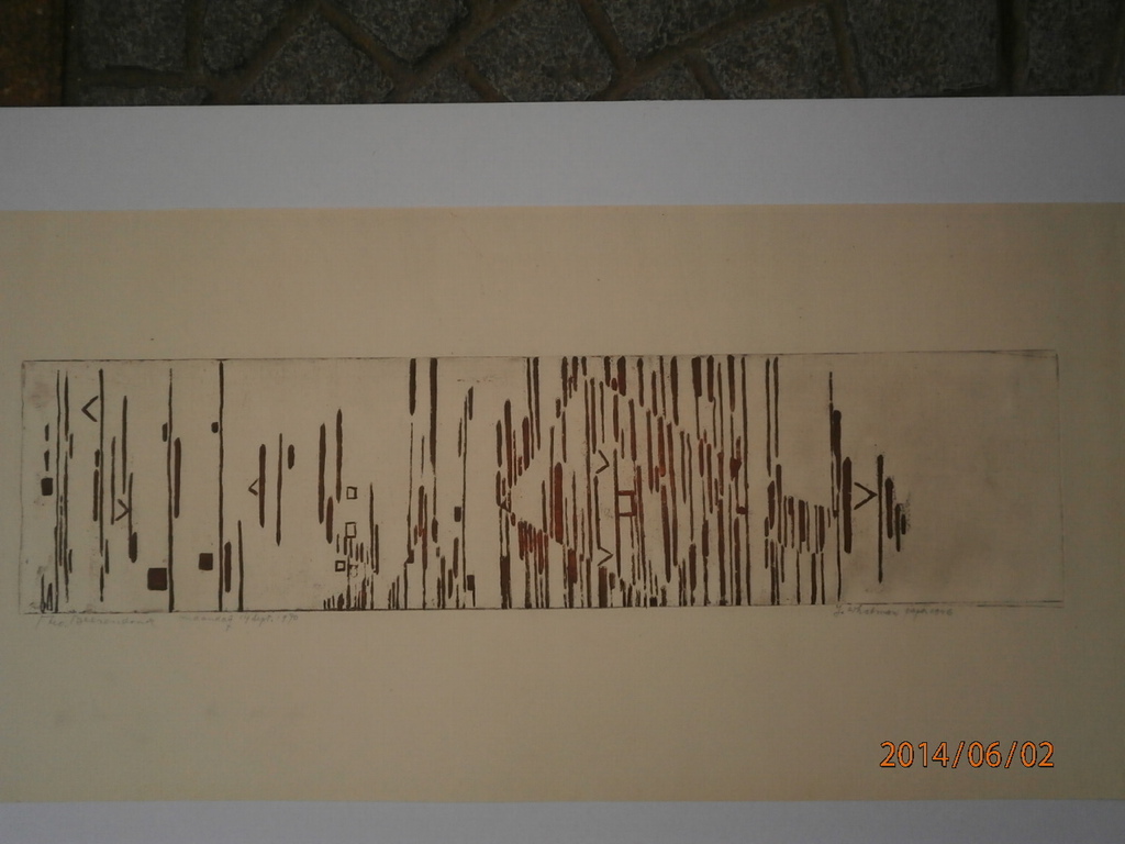 Abstracte figuur, kleuren-ets,11 x 42 (24 x 45) 14 september 1970 kopen? Bied vanaf 35!