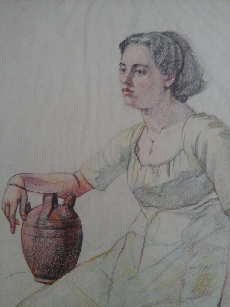 Joop van den Berg (1897-1985) Aquarel 1936 (48x38) Vrouw met kruik kopen? Bied vanaf 10!