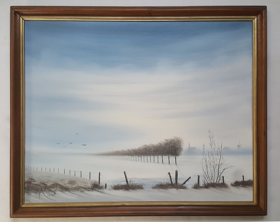 Onbekende kunstenaar, olieverf op doek - Nederlands winterlandschap kopen? Bied vanaf 1!