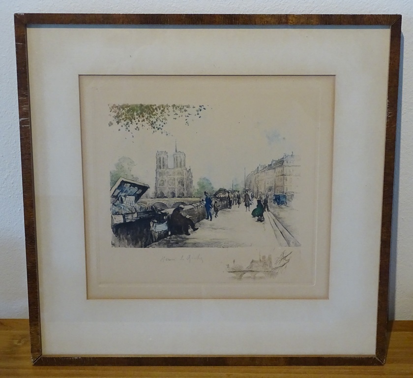 Henri Le Riche - Henri Le Riche (1868-1944) -- Ets aquatint -- Boekverkopers en Notre Dame verkocht voor € 35!