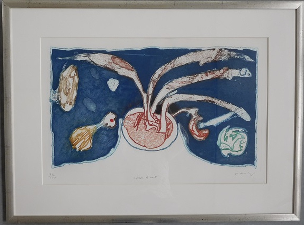 Pierre Alechinsky, Ets/ Aquatint, Titel "Volcan de Nuit", Nummer 74/100, 1972 verkocht voor € 700!