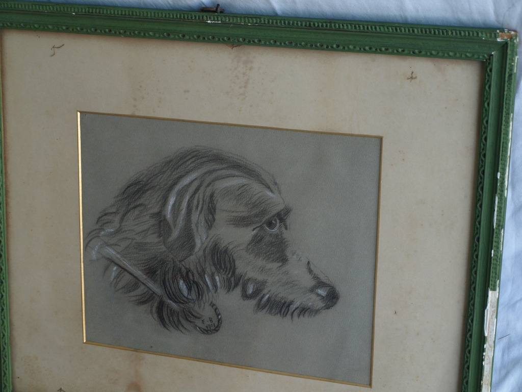 Initialen E. B.  : Tekening ,  Hond – ingelijst - 1901 kopen? Bied vanaf 1!
