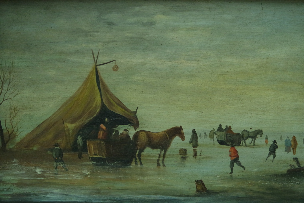 Hollandse School (18e eeuw) - olieverf op messing - wintergezicht kopen? Bied vanaf 60!