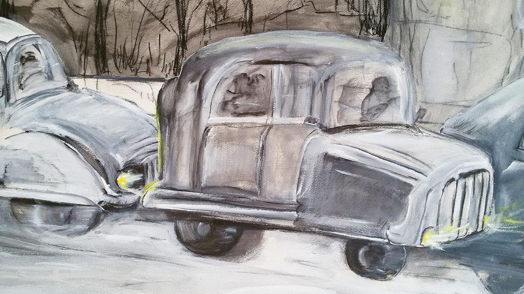 Winters verkeer, gemengde techniek op papier (groot) kopen? Bied vanaf 1!