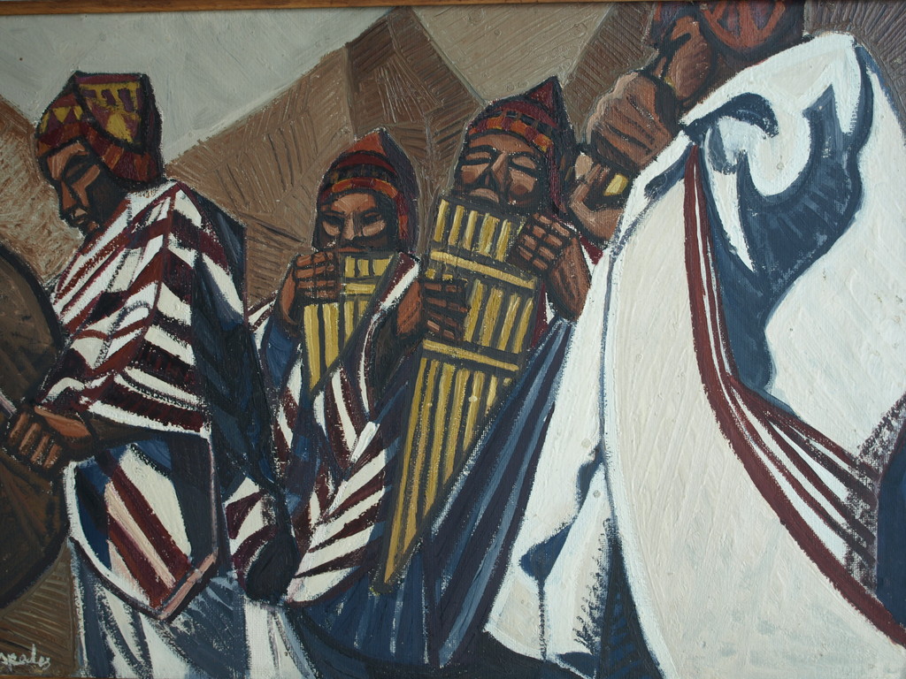 Onbekend : acrylverf op board, Peru – gesigneerd & ingelijst verkocht voor € 35!