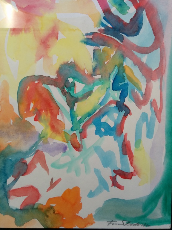 Finn Pedersen aquarel  abstracte compostie op papier met lijst neo CoBrA verkocht voor € 100!