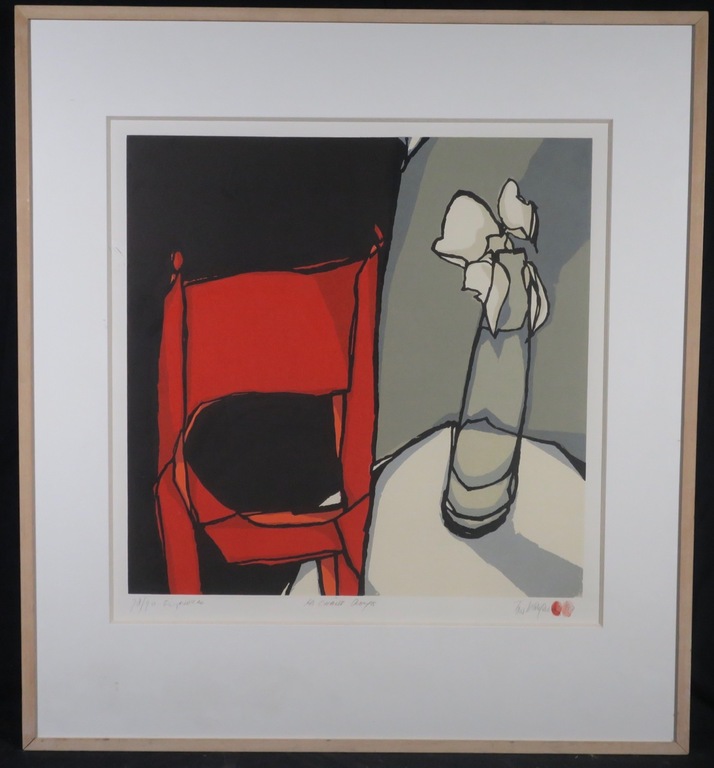 Fon Klement: Boardsnede, La chaise rouge - Ingelijst (Groot!) verkocht voor € 250!