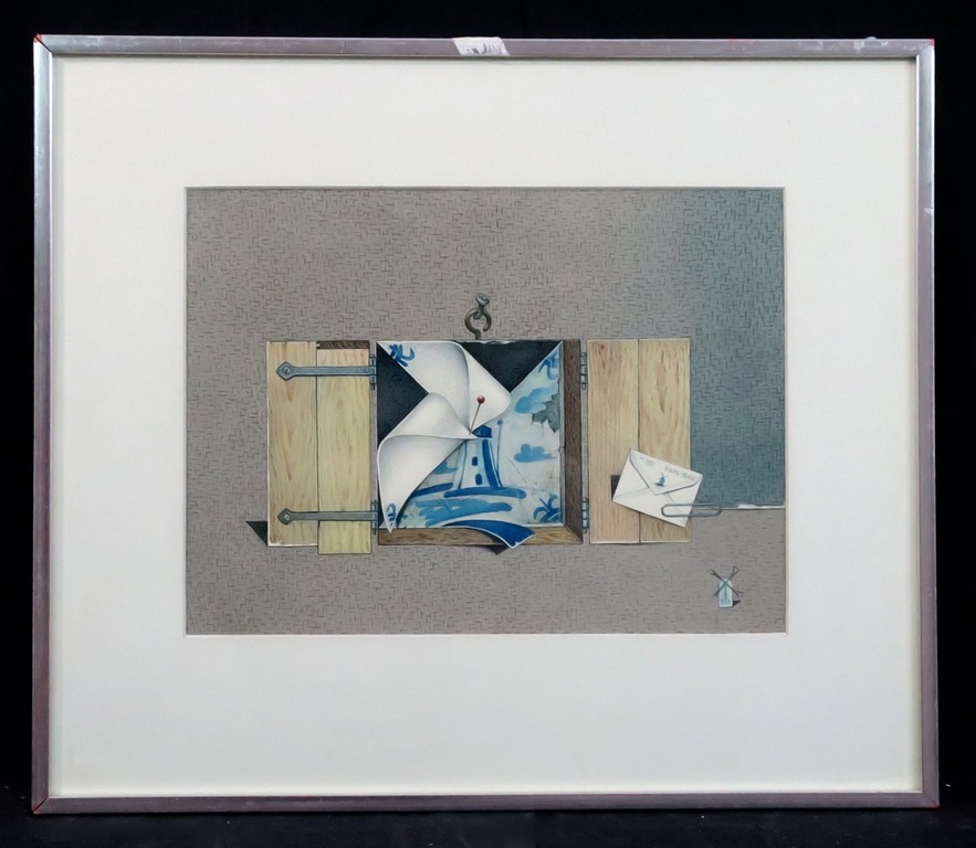 Ivan Ingen: Aquarel, 3 keer molen - Ingelijst verkocht voor € 35!