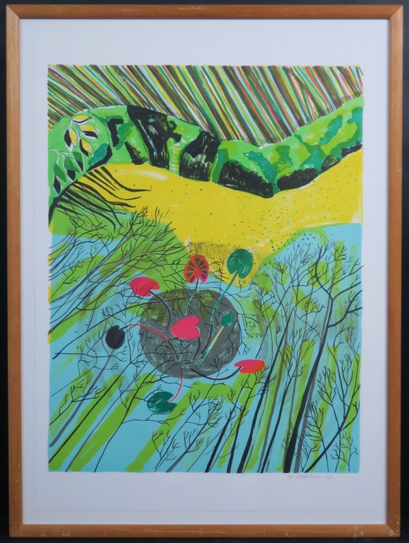 Dorian Hiethaar: Litho, Vijver -Ingelijst verkocht voor € 45!