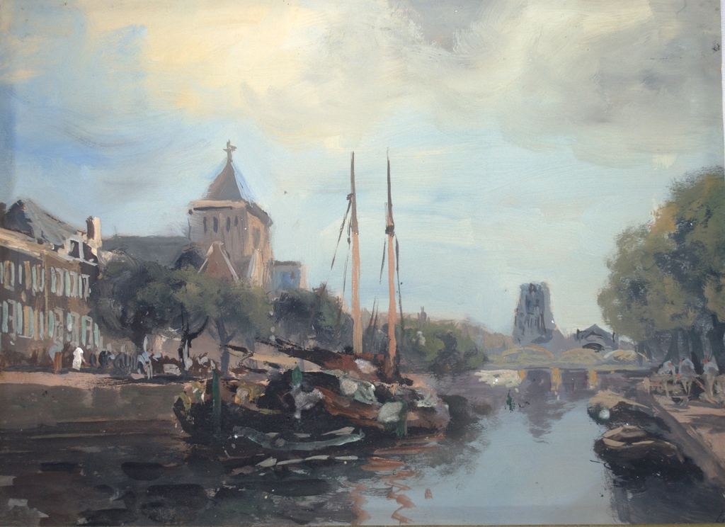 Fraaie gouache van Rotterdam - ingelijst - gesigneerd L.K. kopen? Bied vanaf 50!