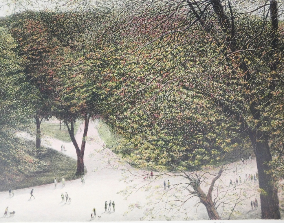 Harold Altman - Kleurenlitho - Sunday Stroll at the Park verkocht voor € 50!