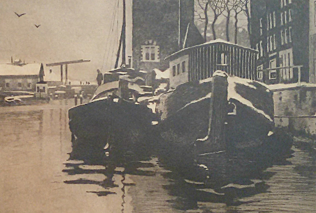 Willem Witsen - Schepen in de Oude Schans, ets (mooi ingelijst) kopen? Bied vanaf 295!