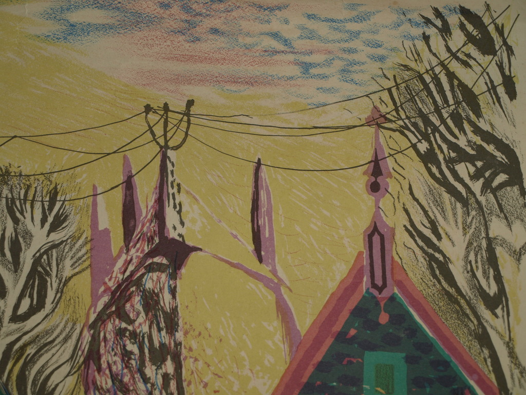 Nicolaas Wijnberg (1918-2006) – Kleurenlitho – Dorpsgezicht – Gesigneerd - 1947 kopen? Bied vanaf 50!