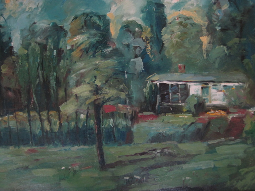 1229 GROOT 1965 expressionistisch olieverf "huis in bomenlandschap" gesigneerd  kopen? Bied vanaf 1!