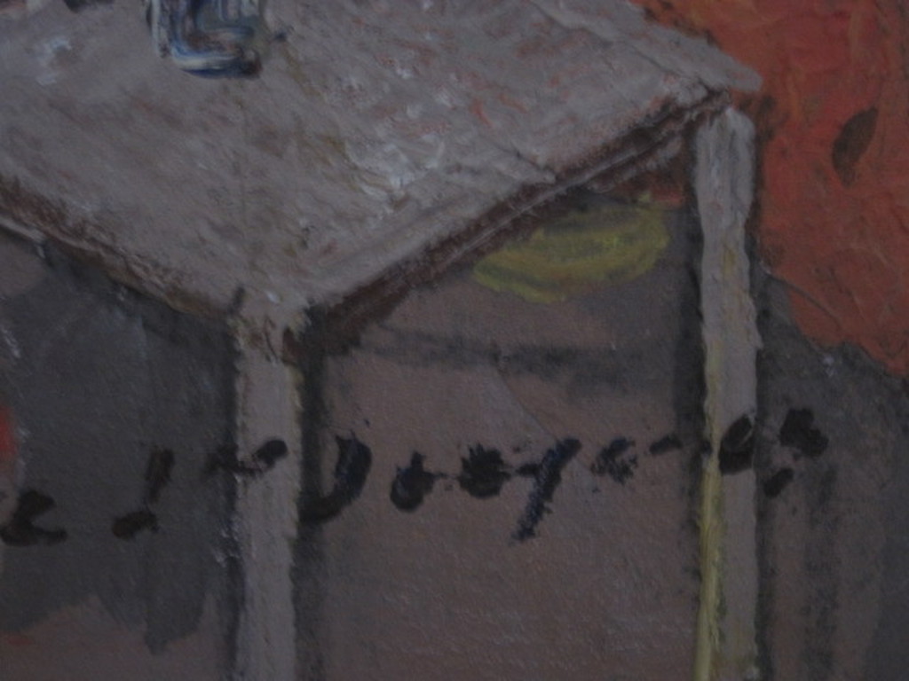 Gesigneerd Afrikaans olieverf op doek schilderij "personen op plein"  kopen? Bied vanaf 1!