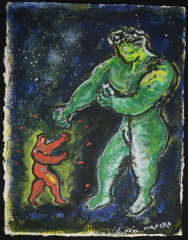 Horacio Cordero: Gouache op geschept papier, David en Goliath kopen? Bied vanaf 80!