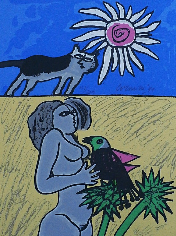 Corneille -Zeefdruk: Terre Habitée 1 - 1991 verkocht voor € 175!