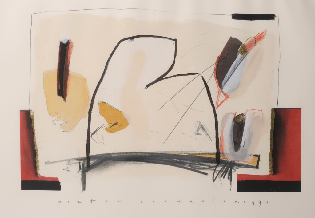 Pieter Vermeulen: Gemengde techniek op papier, Z.T. IV - Ingelijst verkocht voor € 40!