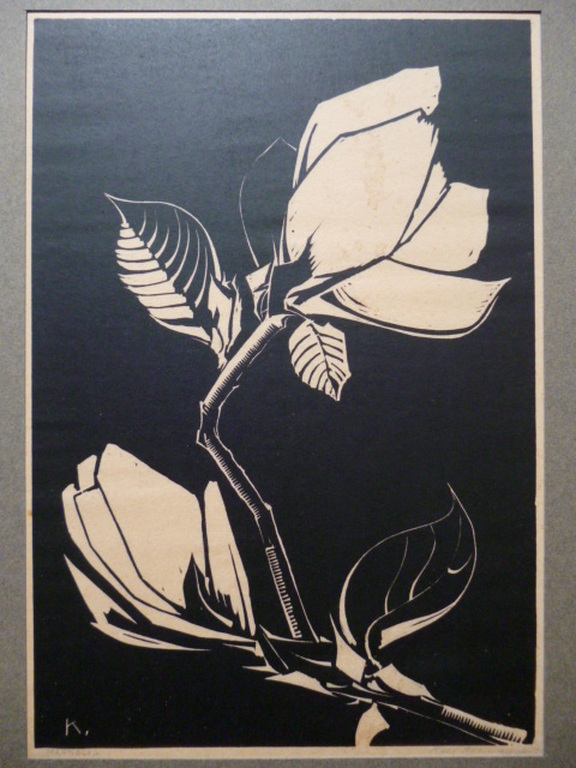 Kees Koeman - houtsnede - Magnolia verkocht voor € 50!