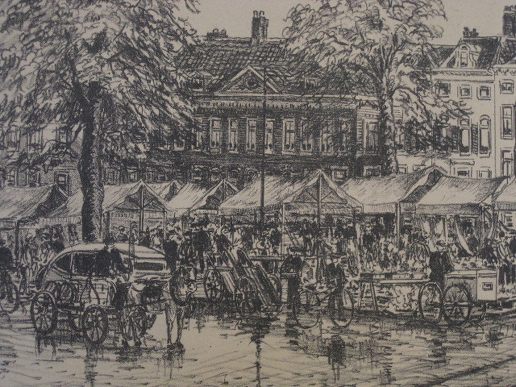 Bijzondere 1932 "handlitho" Eugene Rensburg 1872-1956 "Markt Den Haag" gesigneer kopen? Bied vanaf 1!