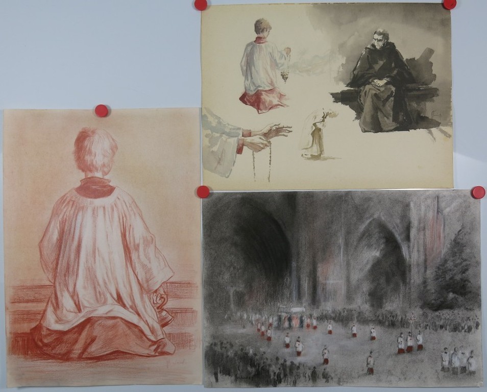 Klaas Fernhout: 2 tekeningen + 1 Aquarel, Religie kopen? Bied vanaf 1!