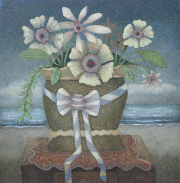 schilder Hermanus, olieverf, 'pot met strik' kopen? Bied vanaf 40!