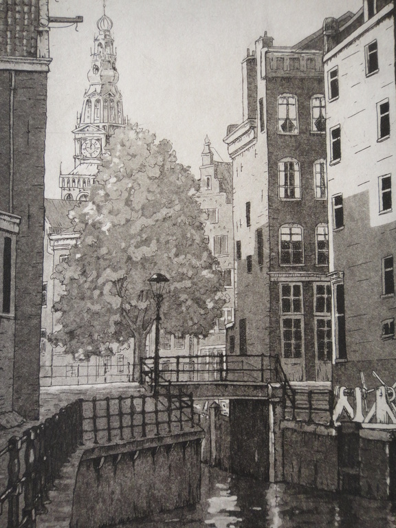 Eric Kerkvliet, ets, Amsterdam  verkocht voor € 50!