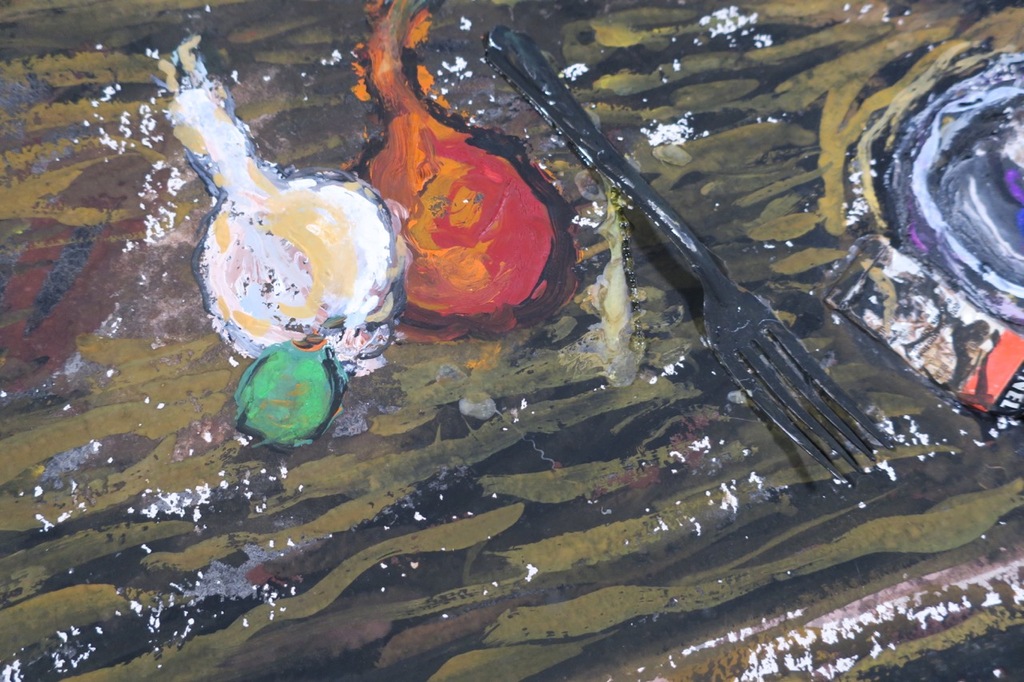 Horacio Cordero: Acryl en assemblage op handgeschept papier, Z.T. (Tafel) kopen? Bied vanaf 50!