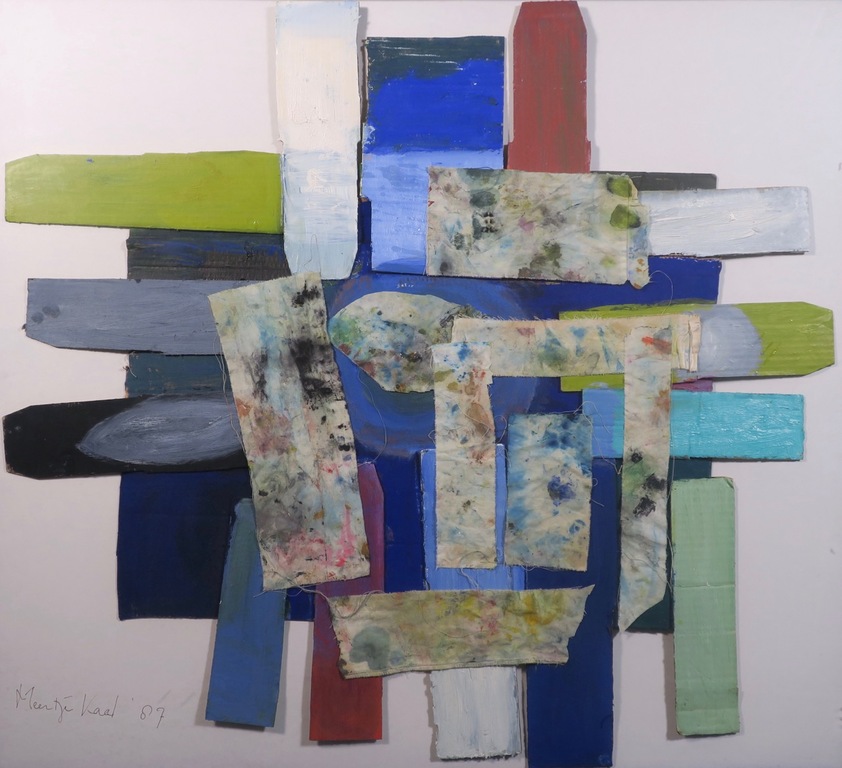 Meertje Kaal: Collage van stof en karton, Zonder titel - Ingelijst kopen? Bied vanaf 1!